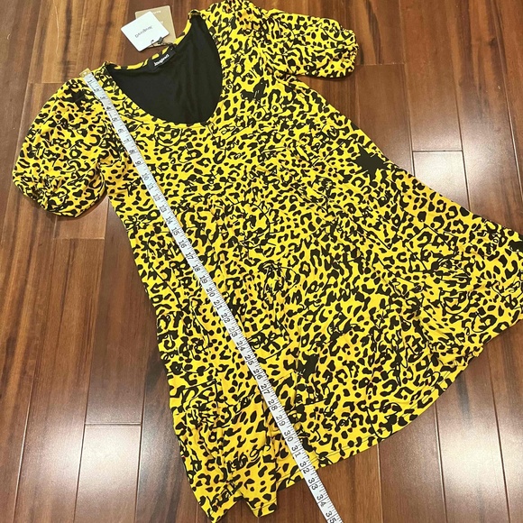 New NWT Desigual Yellow Black Dress Leopard Animal Print Dress A-line Vneck Sz M - Picture 6 of 7